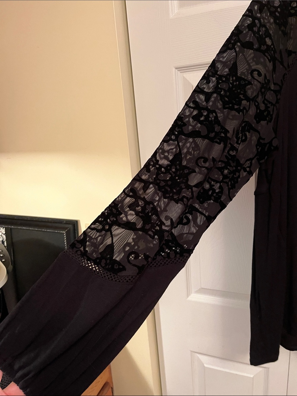 RBX Black Long Sleeve Top with Lace Raglan Sleeves - Picture 3 of 4